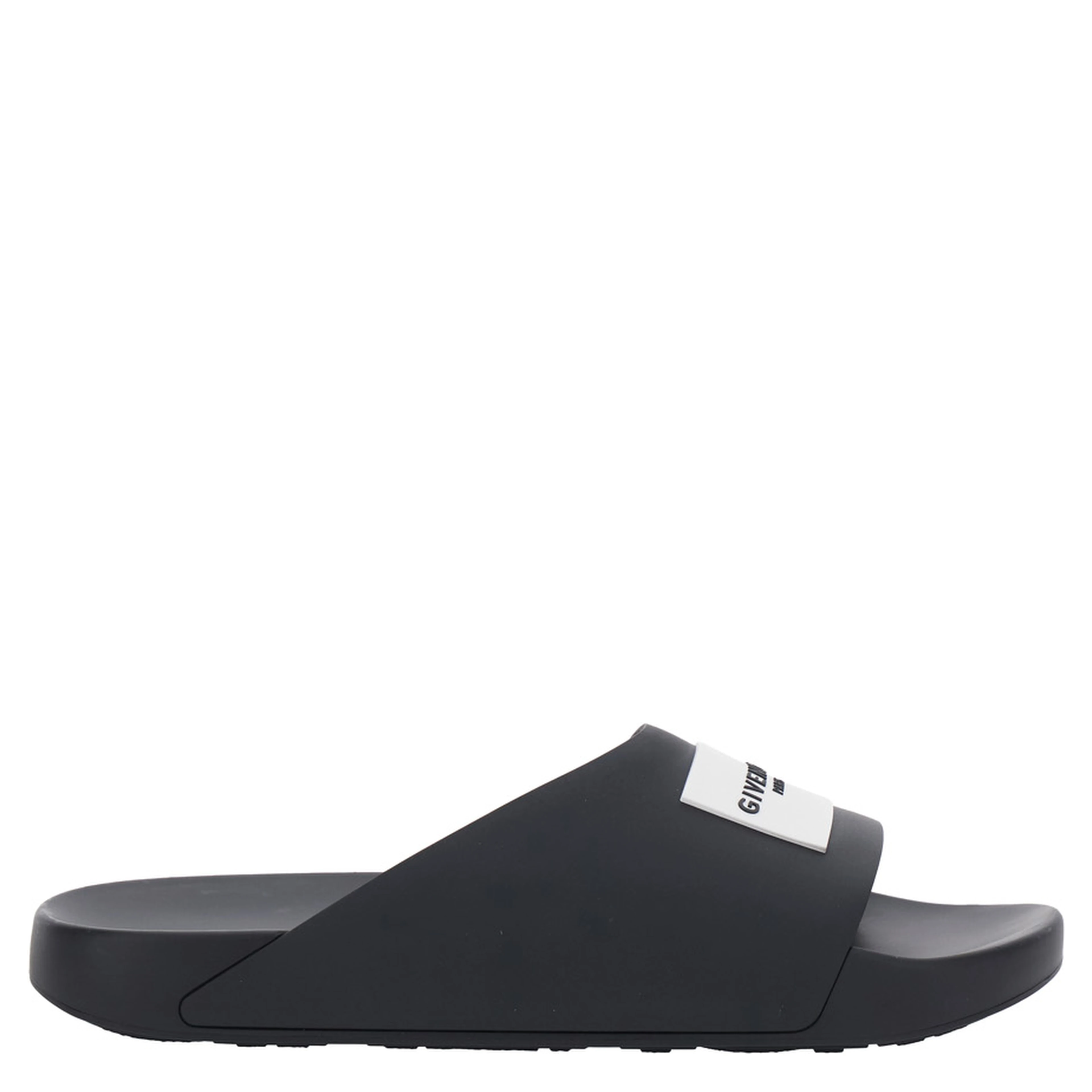 Mens Black Wide Band Sandals with Contrast Logo Patch