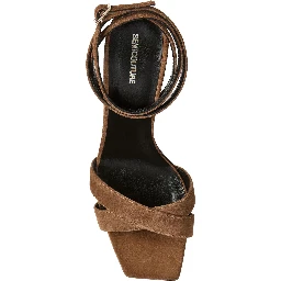 Brown Suede Y6SZ40T57 Heeled Sandals with Square Toe
