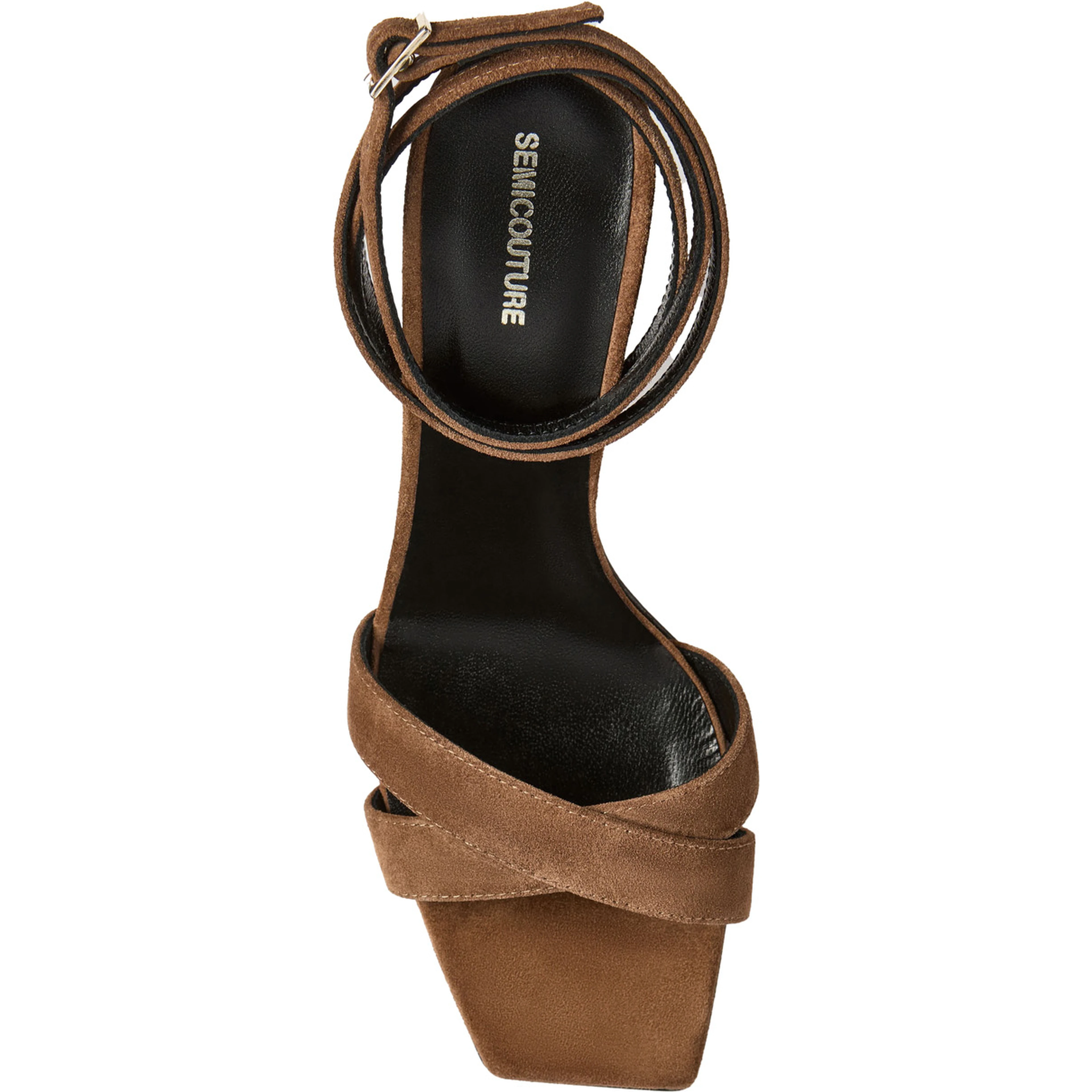 Brown Suede Y6SZ40T57 Heeled Sandals with Square Toe