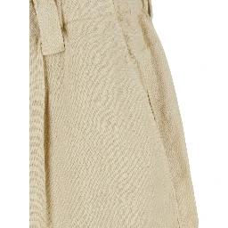 Beige Bermuda with Elasticated Waist and One Front Pocket in Linen for Men