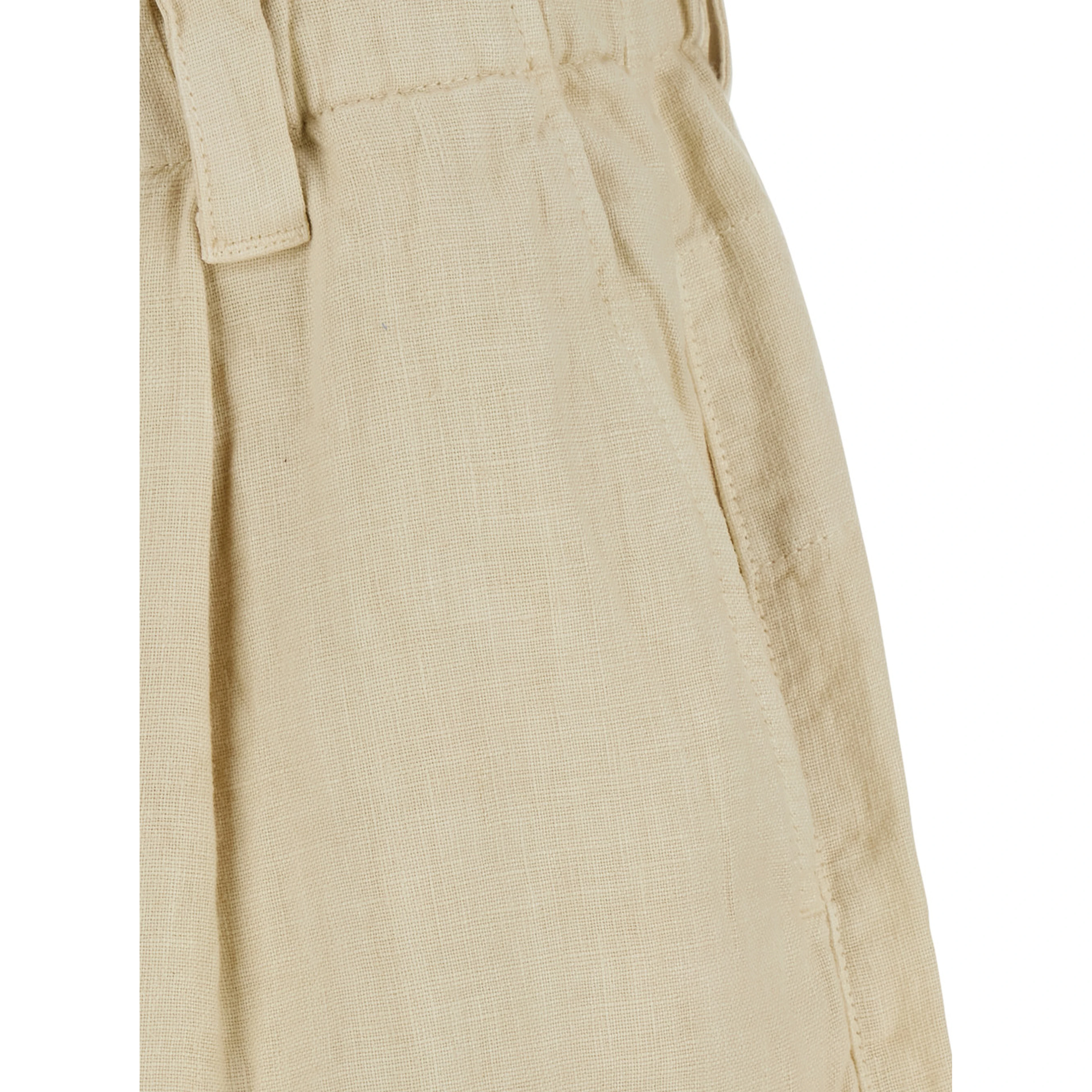 Beige Bermuda with Elasticated Waist and One Front Pocket in Linen for Men
