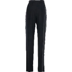Black High-Waisted Straight Leg Pants in silk for Women