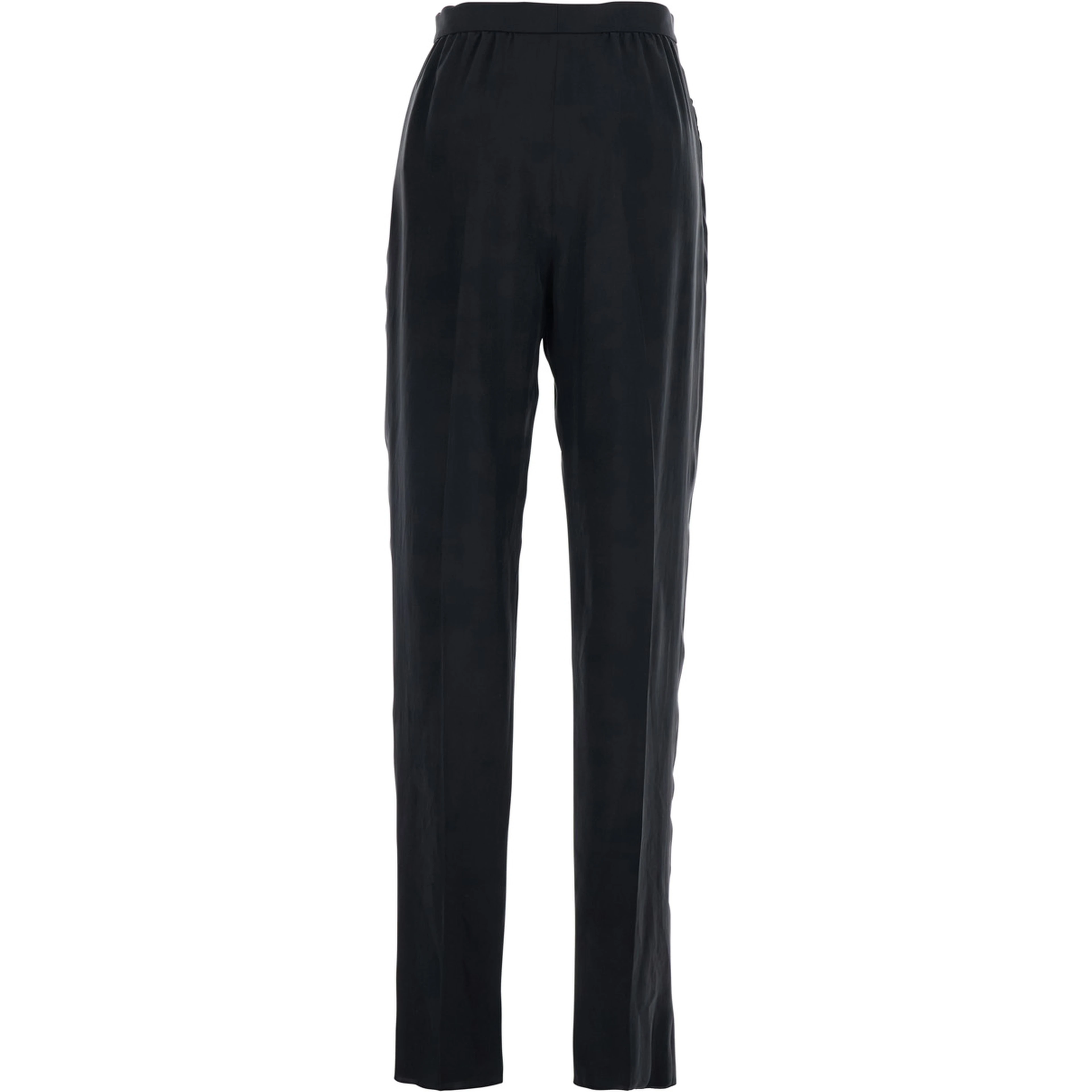 Black High-Waisted Straight Leg Pants in silk for Women