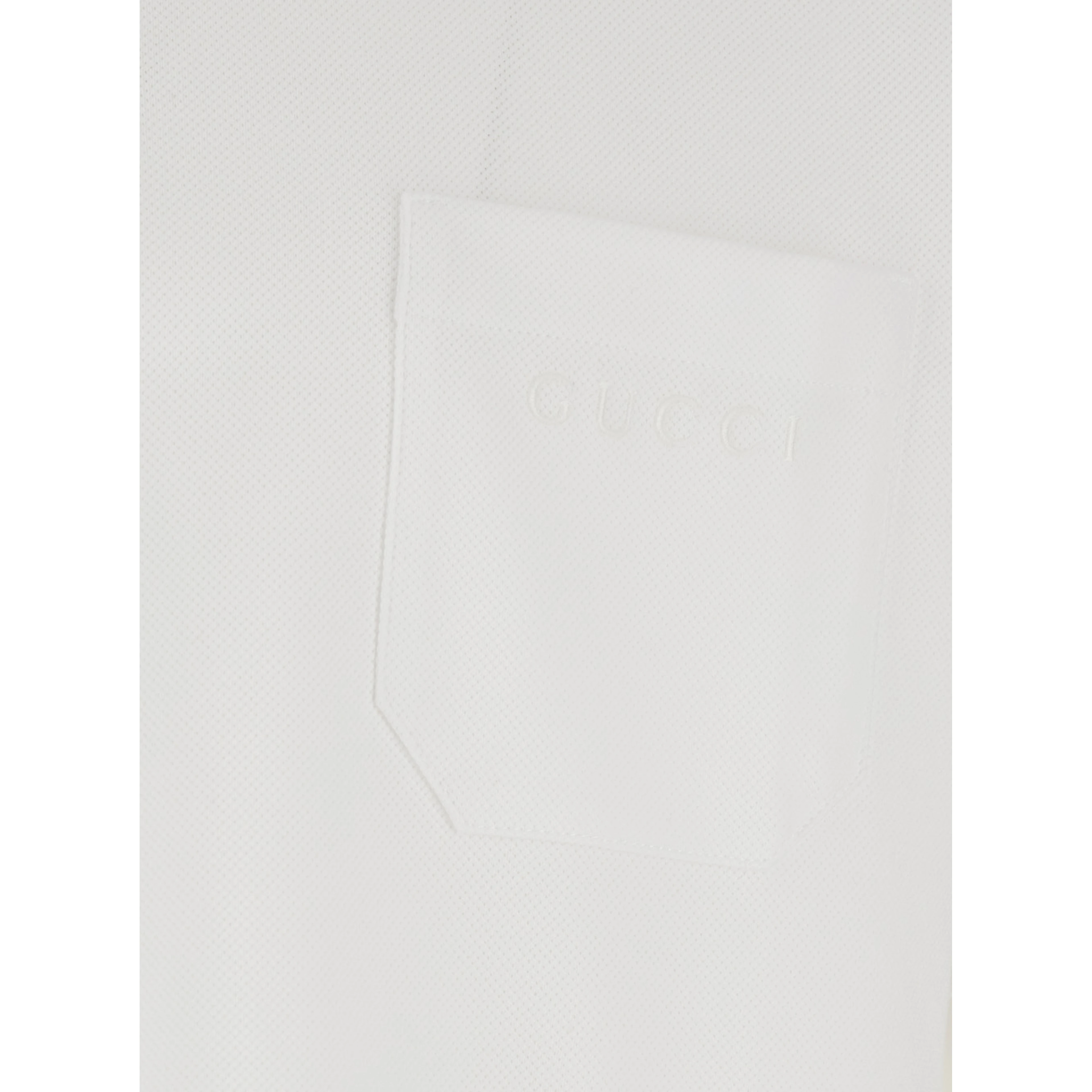 White Polo Shirt with Web Detail on Collar and Sleeves and Tone-on-Tone Logo Lettering on the Front in Cotton for Men