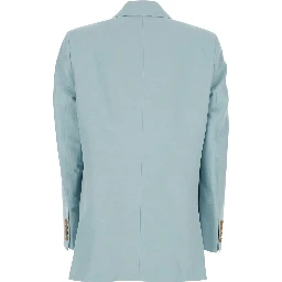 Light blue jacket with peak lapels in silk blend woman