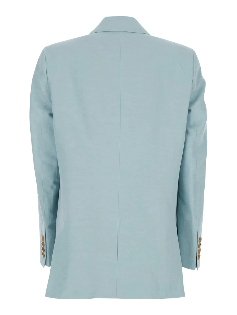 Light blue jacket with peak lapels in silk blend woman