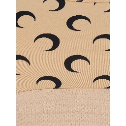 Beige Sports Bra with Moon All-Over Print and Logo Lettering in Tech Fabric for Women