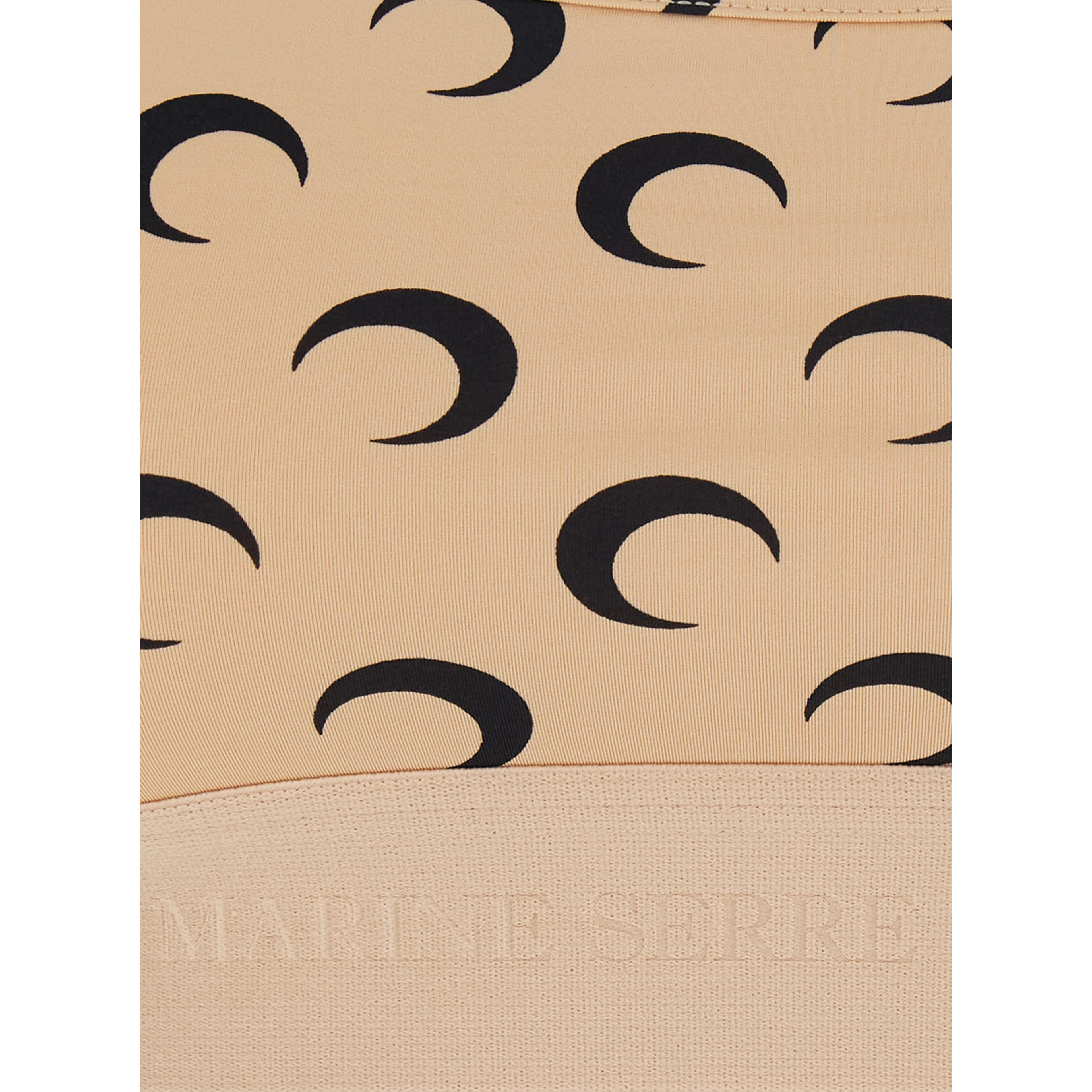 Beige Sports Bra with Moon All-Over Print and Logo Lettering in Tech Fabric for Women