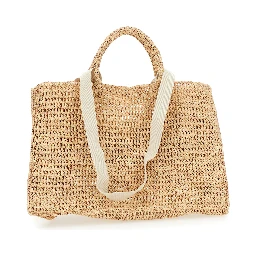 Anika Beige Handbag with Crochet Motif in Raffia for Women