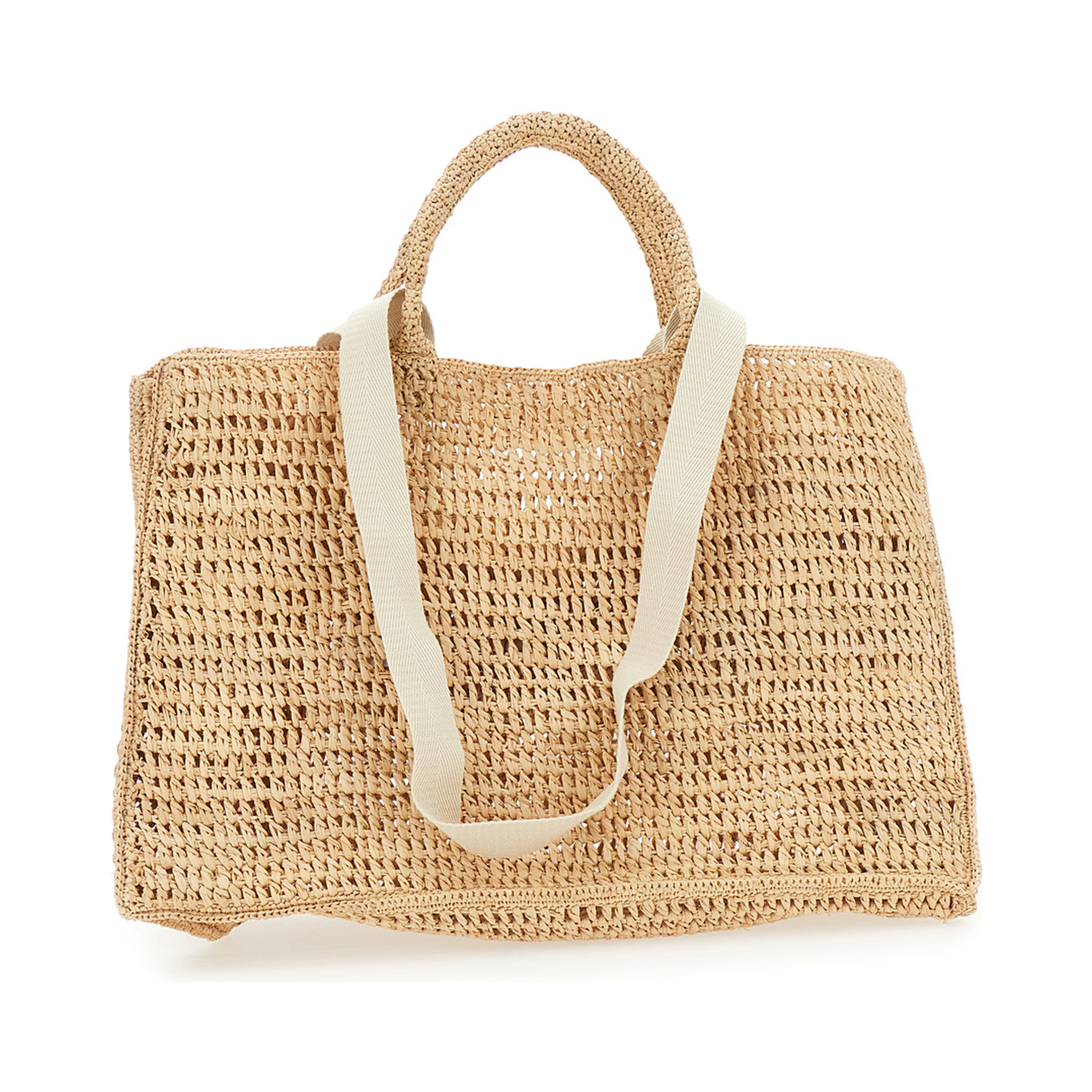 Anika Beige Handbag with Crochet Motif in Raffia for Women