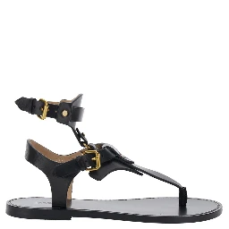 Eveena Black Sandals with Adjustable Buckle Closure in Leather Woman