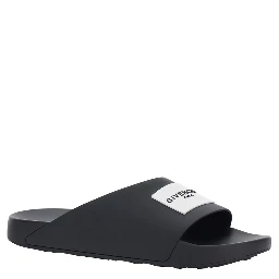 Mens Black Wide Band Sandals with Contrast Logo Patch