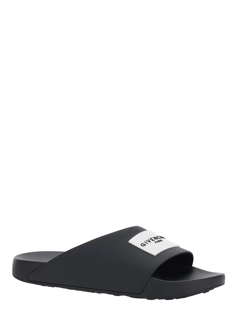 Mens Black Wide Band Sandals with Contrast Logo Patch
