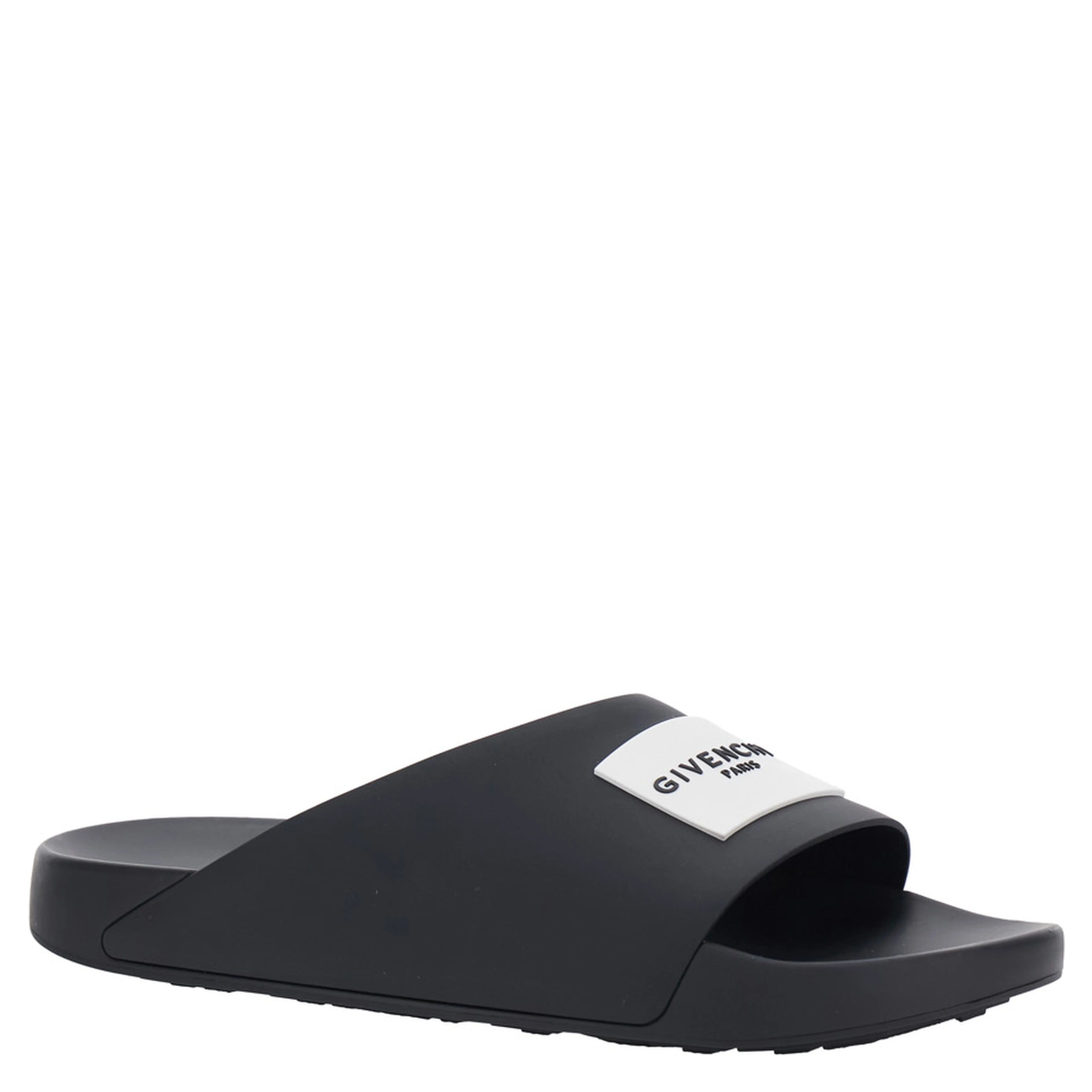 Mens Black Wide Band Sandals with Contrast Logo Patch