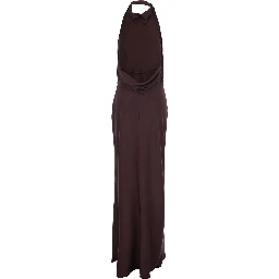 Long Dress Reanon with American Neckline and Open Back in Tech Fabric Brown Women