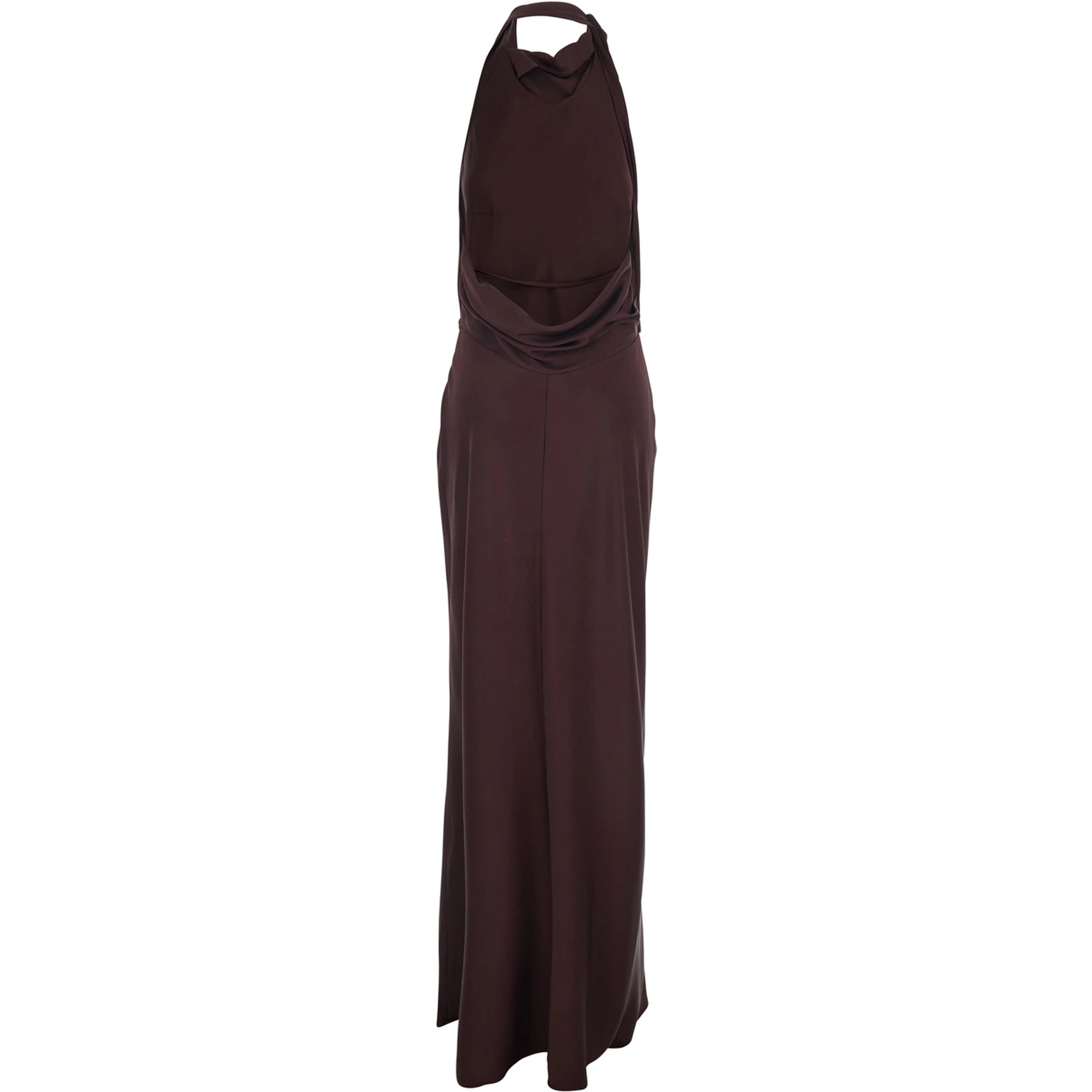 Long Dress Reanon with American Neckline and Open Back in Tech Fabric Brown Women