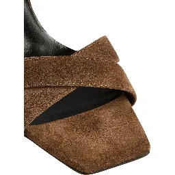 Brown Suede Y6SZ40T57 Heeled Sandals with Square Toe