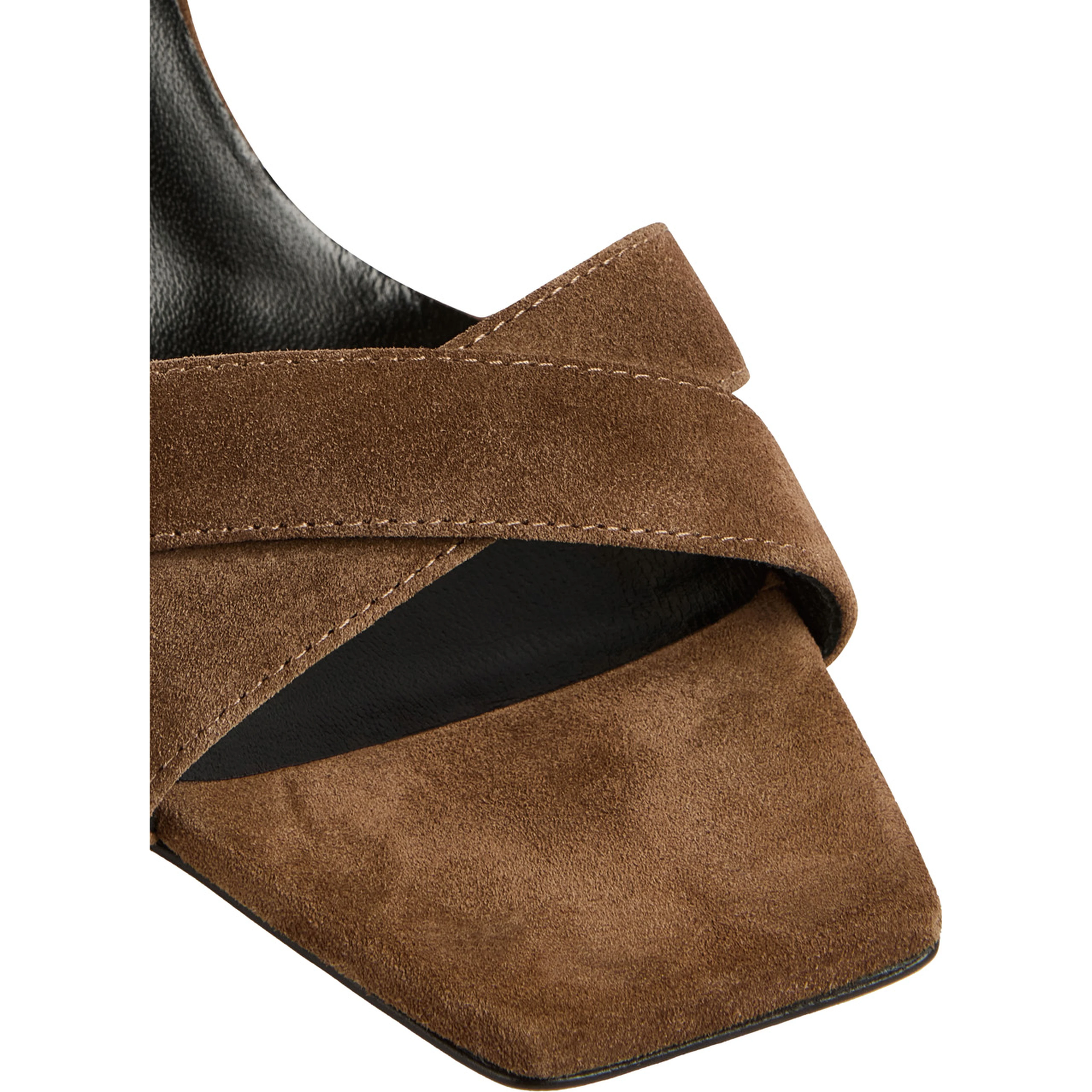 Brown Suede Y6SZ40T57 Heeled Sandals with Square Toe