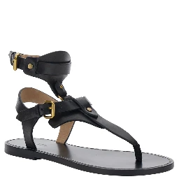 Eveena Black Sandals with Adjustable Buckle Closure in Leather Woman