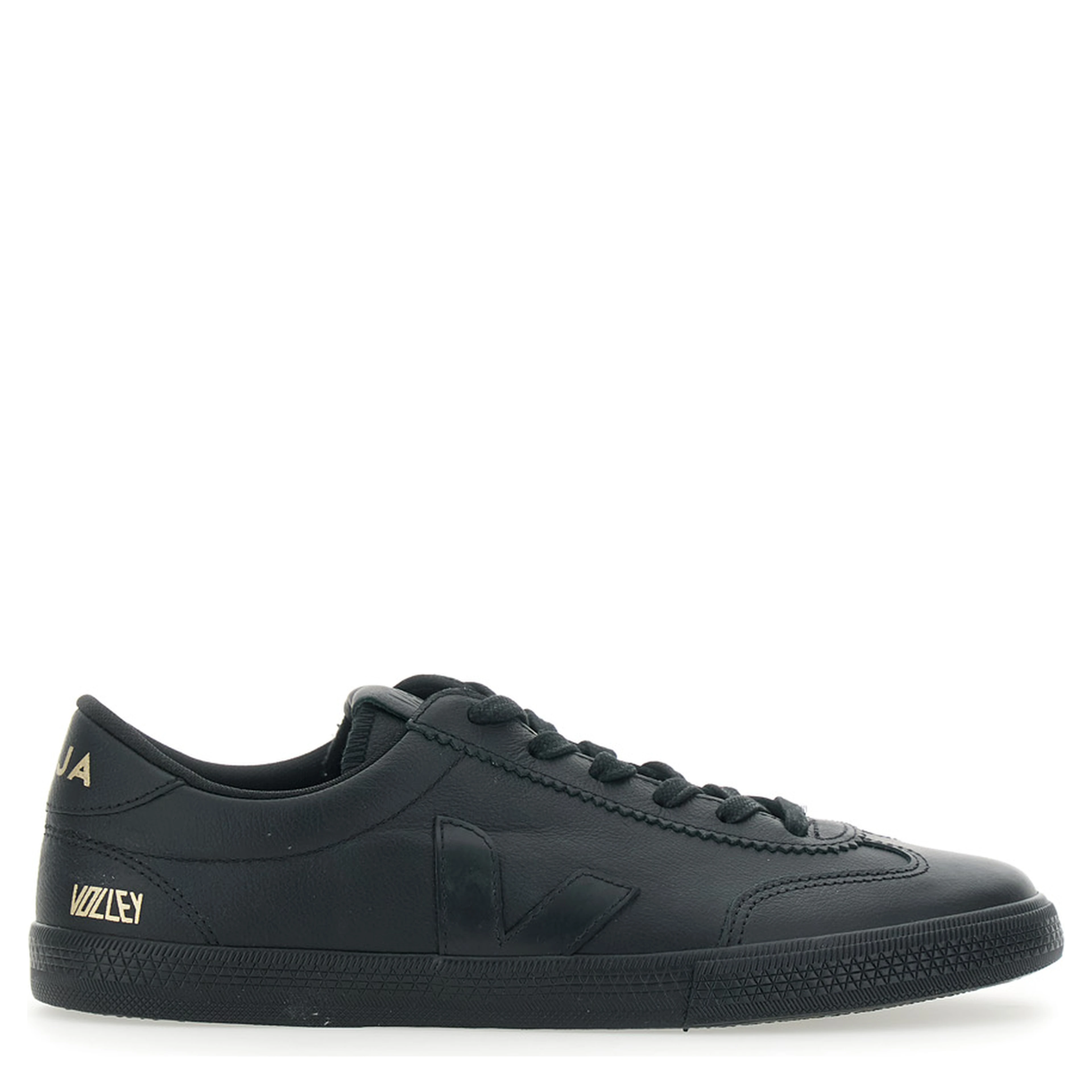 Volley Black Low Top Sneakers with Embossed Logo on the Side and Logo Lettering on the Rear in Leather Unisex