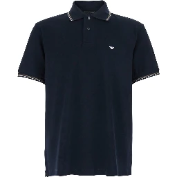 Blue Polo with Classic Two-Tone Collar and Logo Embroidery on the Front in Cotton for Men
