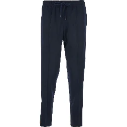 Blue Pants with Elastic Waist and Drawstring and Web Detail on the Side in Tech Fabric for Men
