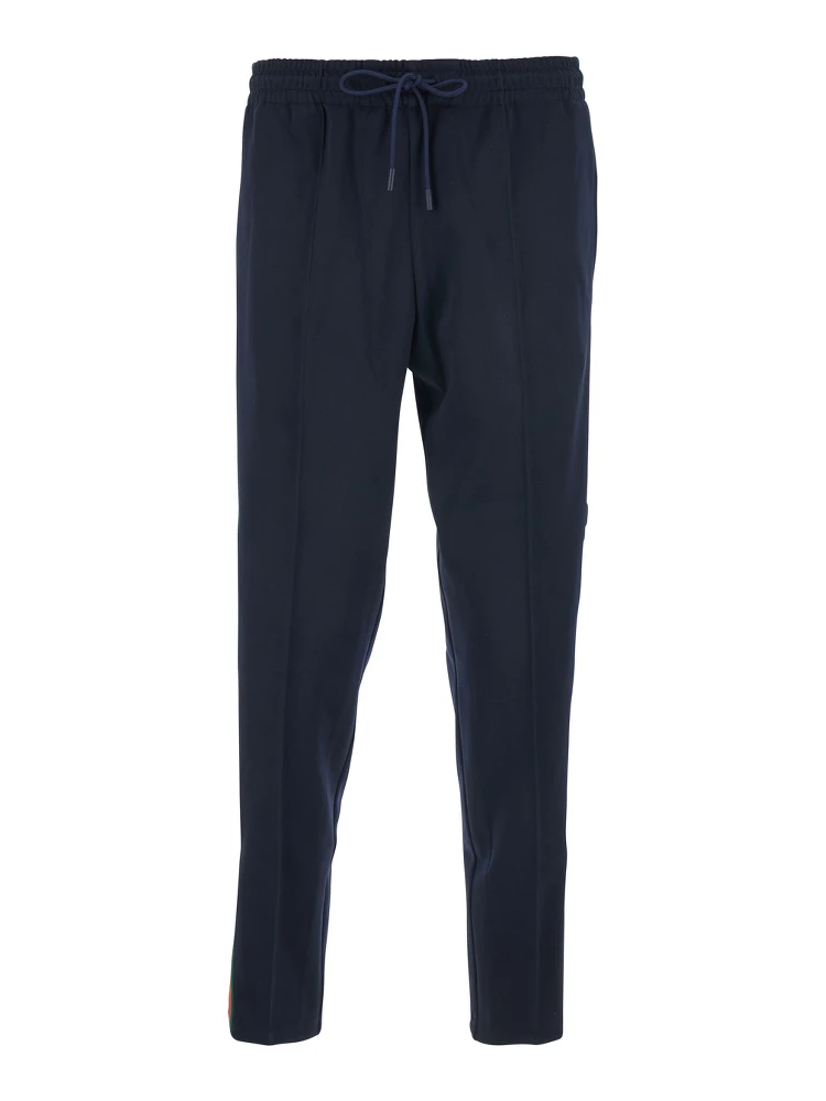 Blue Pants with Elastic Waist and Drawstring and Web Detail on the Side in Tech Fabric for Men