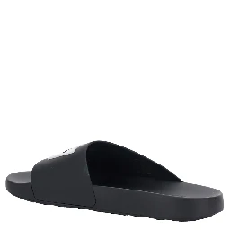Mens Black Wide Band Sandals with Contrast Logo Patch