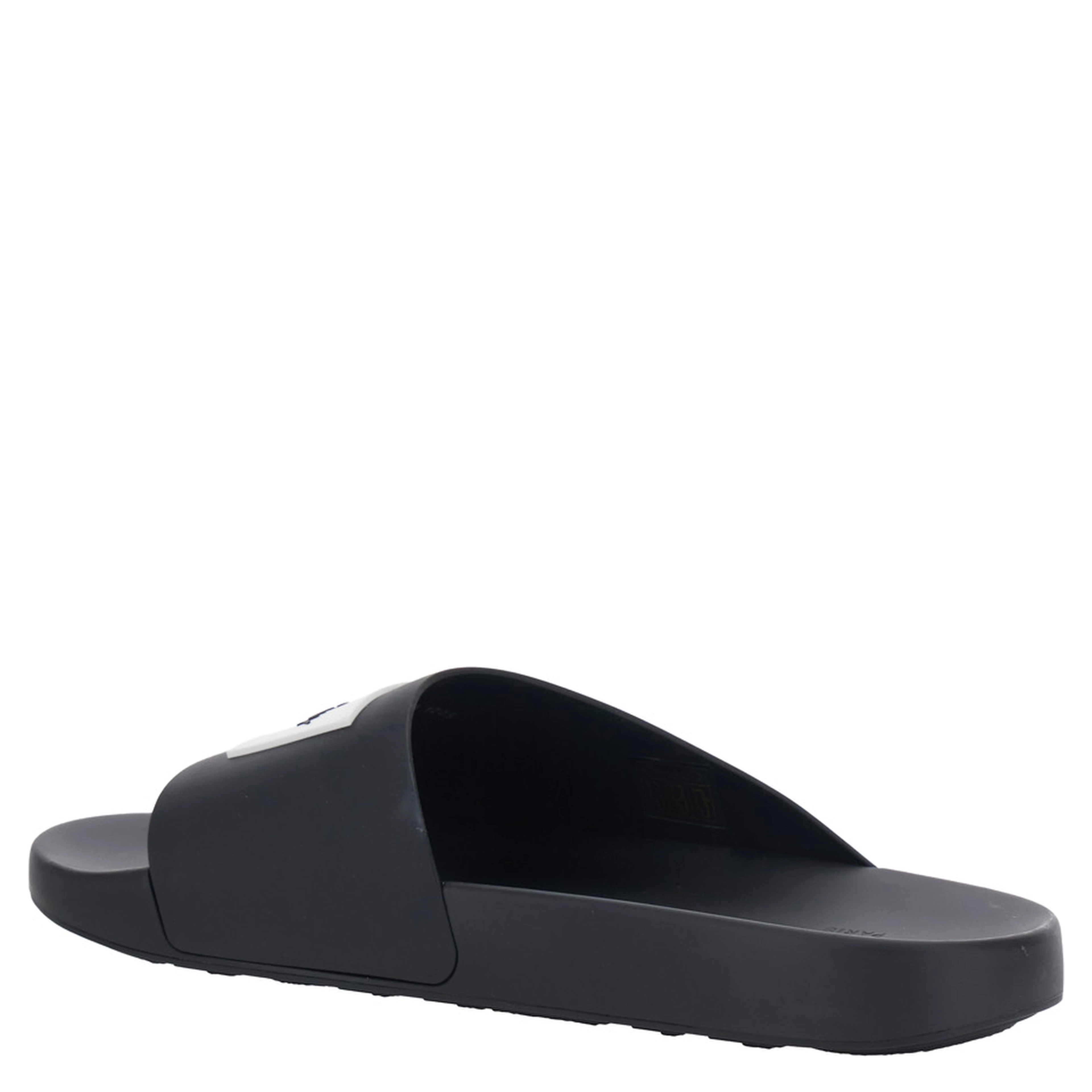 Mens Black Wide Band Sandals with Contrast Logo Patch