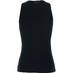 Black Top with Round Neck and Ribbed Design in Cotton Woman