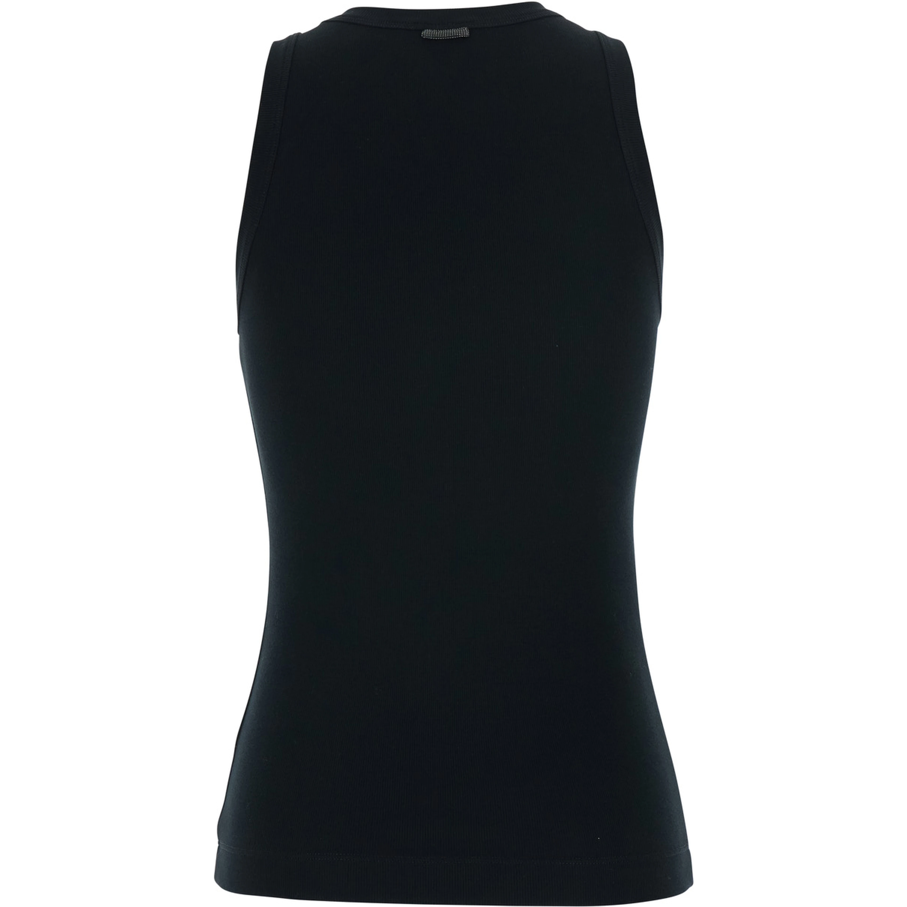 Black Top with Round Neck and Ribbed Design in Cotton Woman