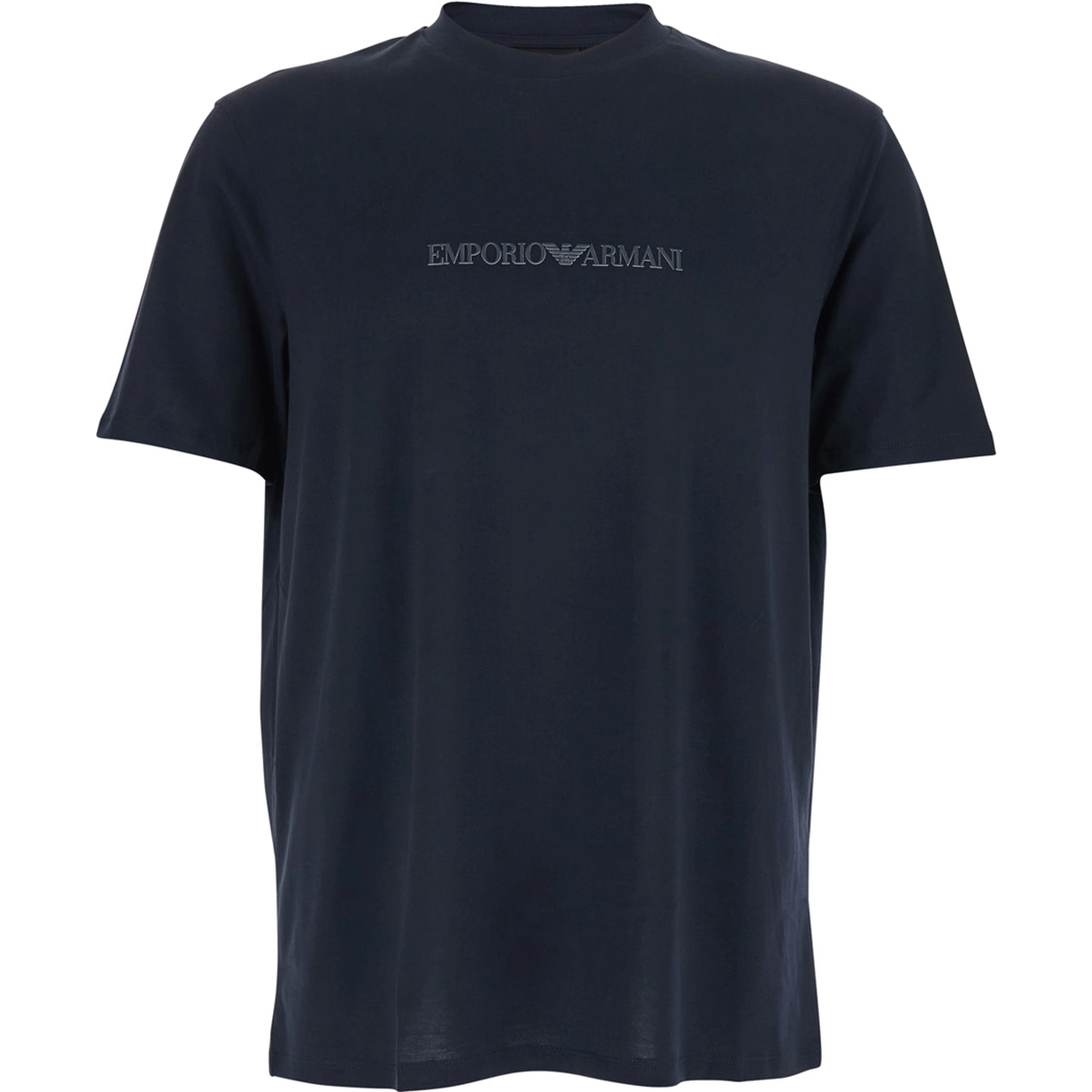 Blue Crew Neck T-Shirt with Logo Embroidery in Cotton for Men