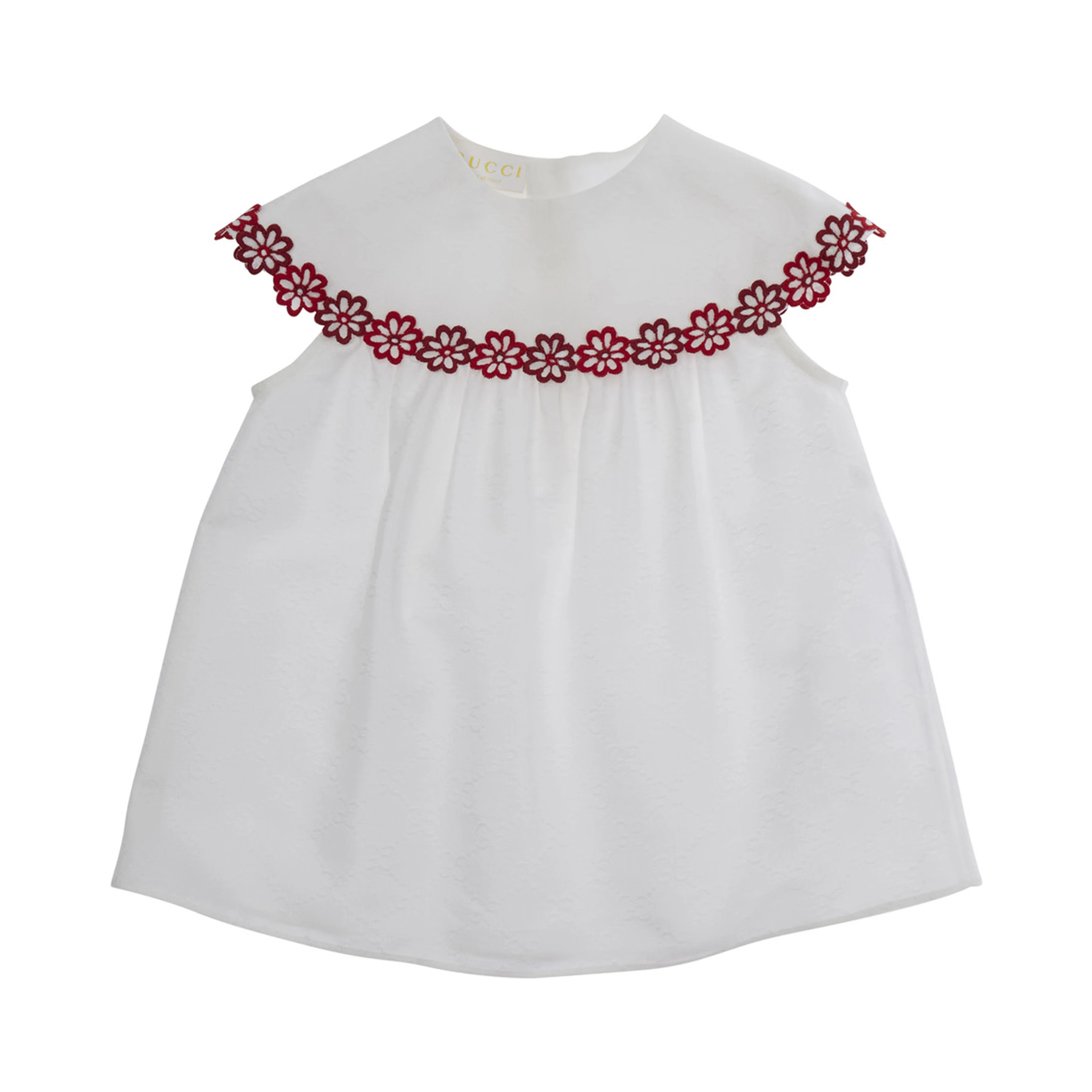 White Dress with Round Neck and Floral Embroidery in Cotton Girl