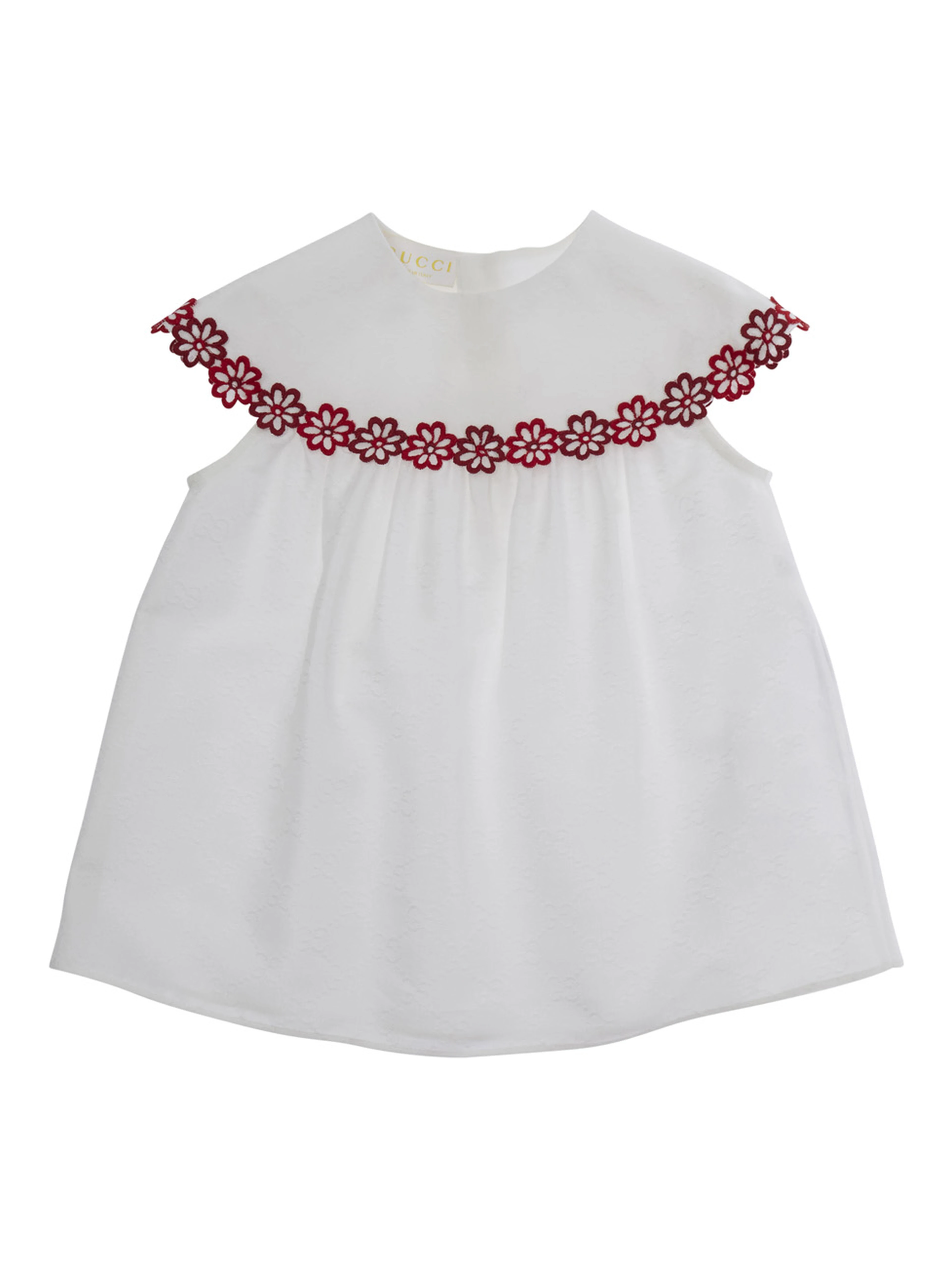 White Dress with Round Neck and Floral Embroidery in Cotton Girl