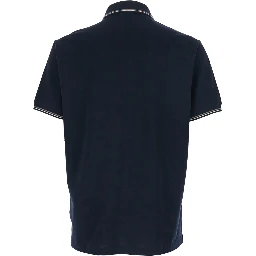Blue Polo with Classic Two-Tone Collar and Logo Embroidery on the Front in Cotton for Men