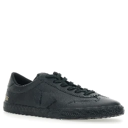Volley Black Low Top Sneakers with Embossed Logo on the Side and Logo Lettering on the Rear in Leather Unisex