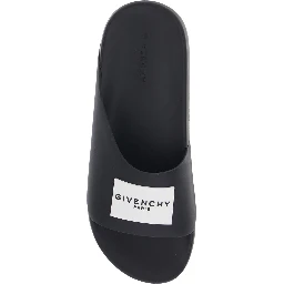 Mens Black Wide Band Sandals with Contrast Logo Patch