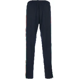 Blue Pants with Elastic Waist and Drawstring and Web Detail on the Side in Tech Fabric for Men