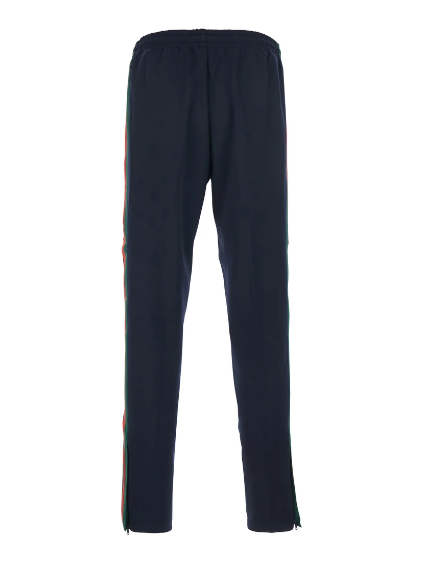 Blue Pants with Elastic Waist and Drawstring and Web Detail on the Side in Tech Fabric for Men