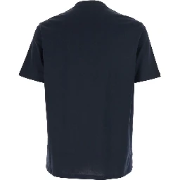 Blue Crew Neck T-Shirt with Logo Embroidery in Cotton for Men