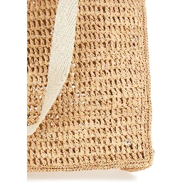 Anika Beige Handbag with Crochet Motif in Raffia for Women