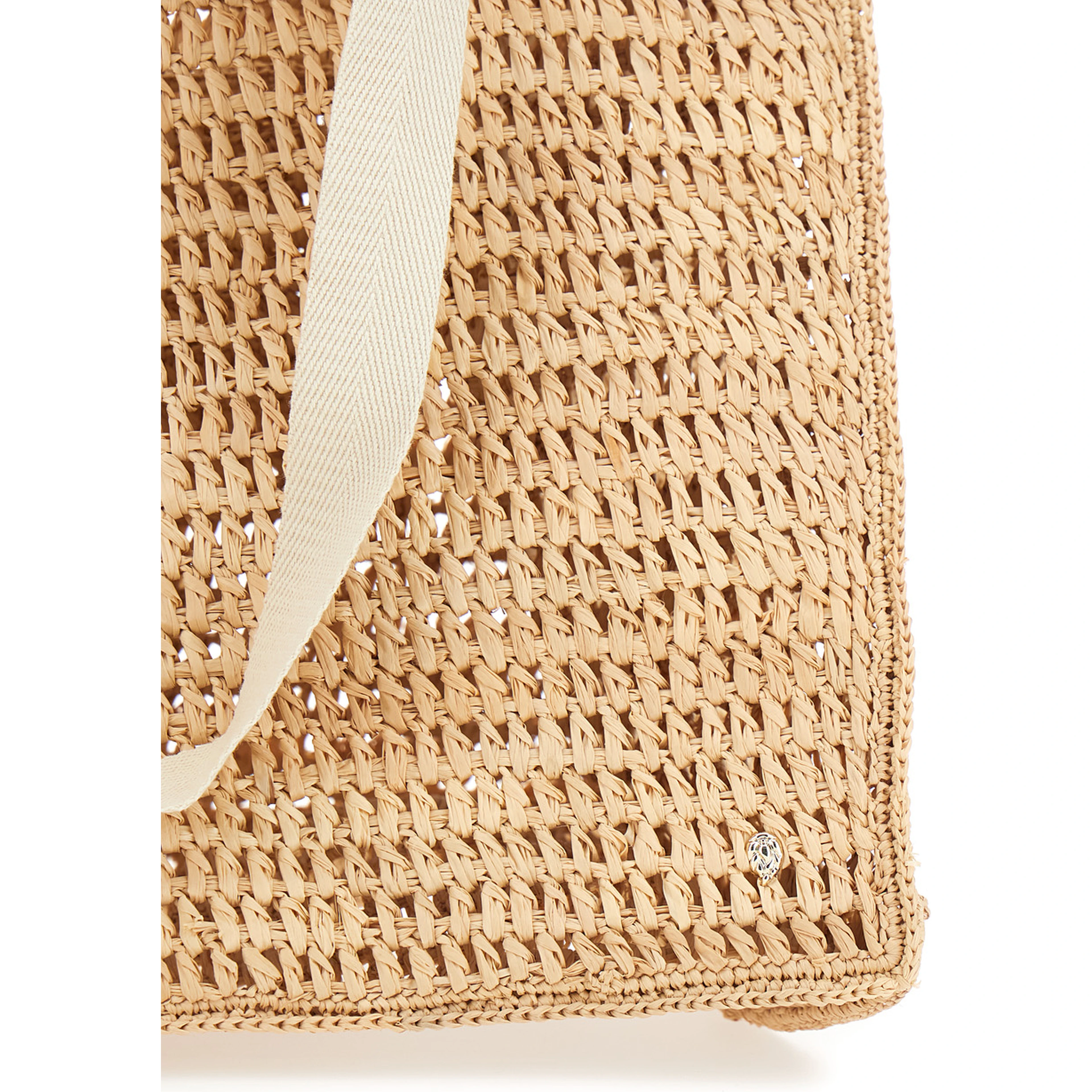 Anika Beige Handbag with Crochet Motif in Raffia for Women