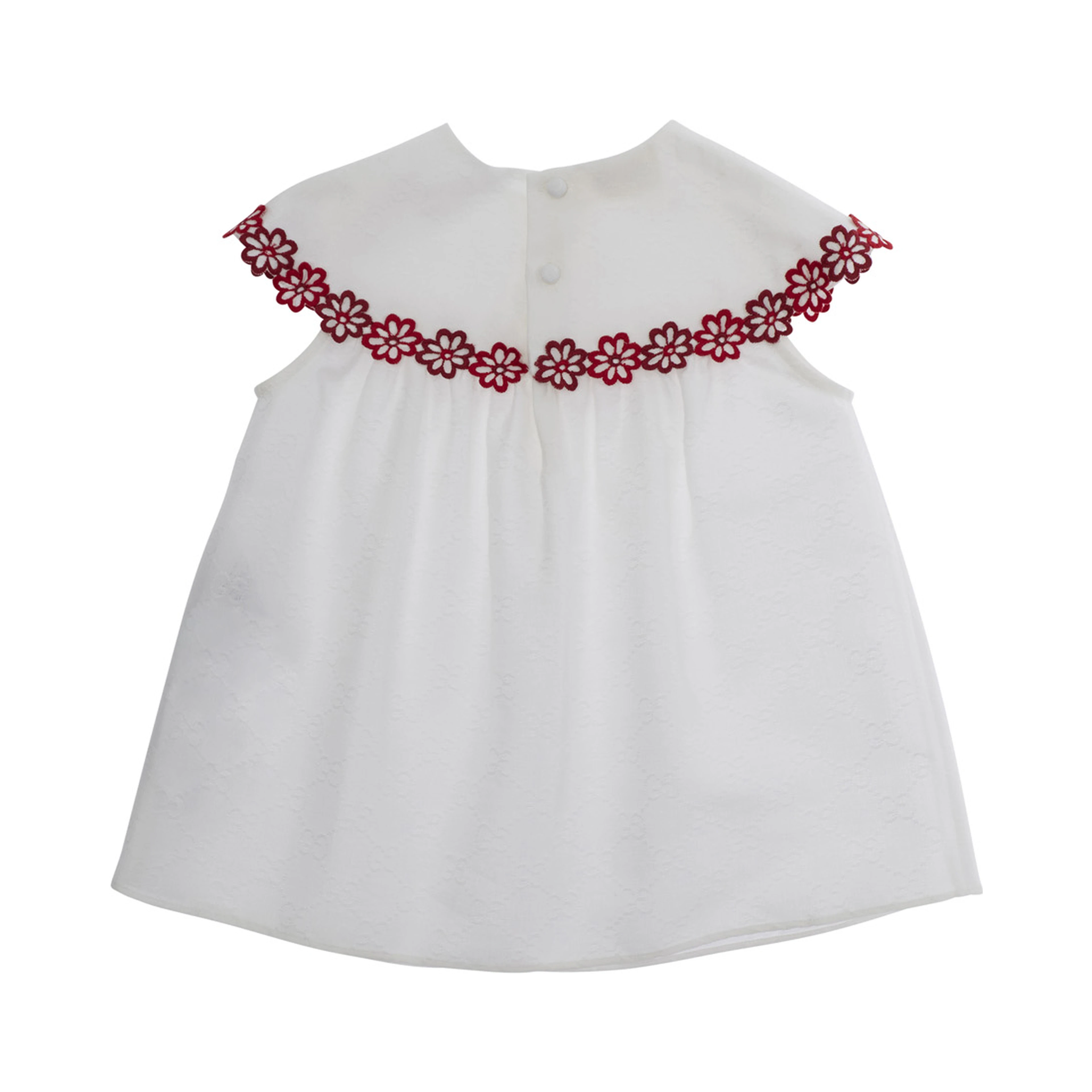 White Dress with Round Neck and Floral Embroidery in Cotton Girl