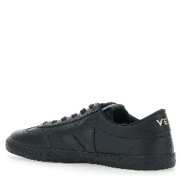 Volley Black Low Top Sneakers with Embossed Logo on the Side and Logo Lettering on the Rear in Leather Unisex