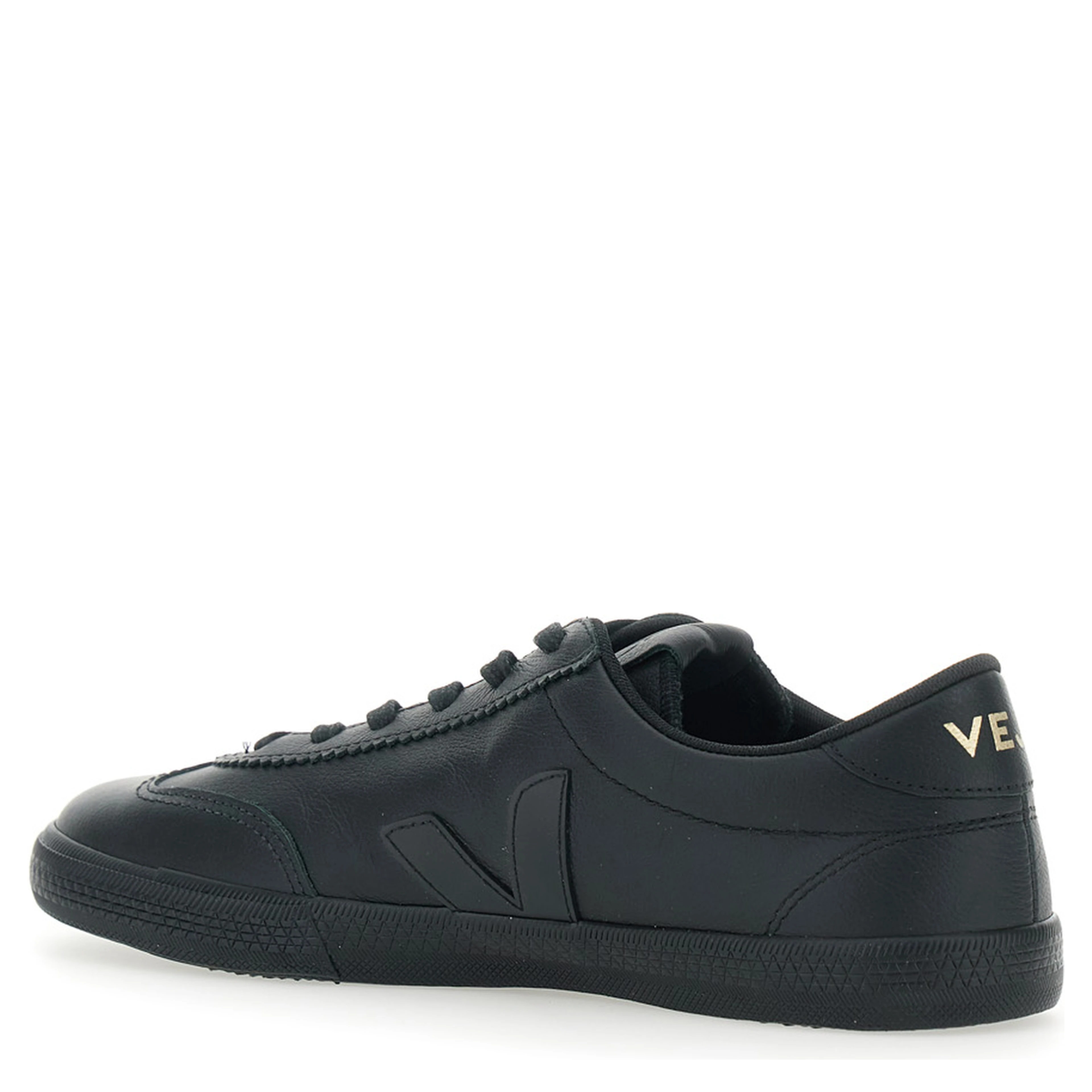 Volley Black Low Top Sneakers with Embossed Logo on the Side and Logo Lettering on the Rear in Leather Unisex