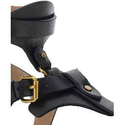 Eveena Black Sandals with Adjustable Buckle Closure in Leather Woman
