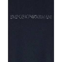 Blue Crew Neck T-Shirt with Logo Embroidery in Cotton for Men