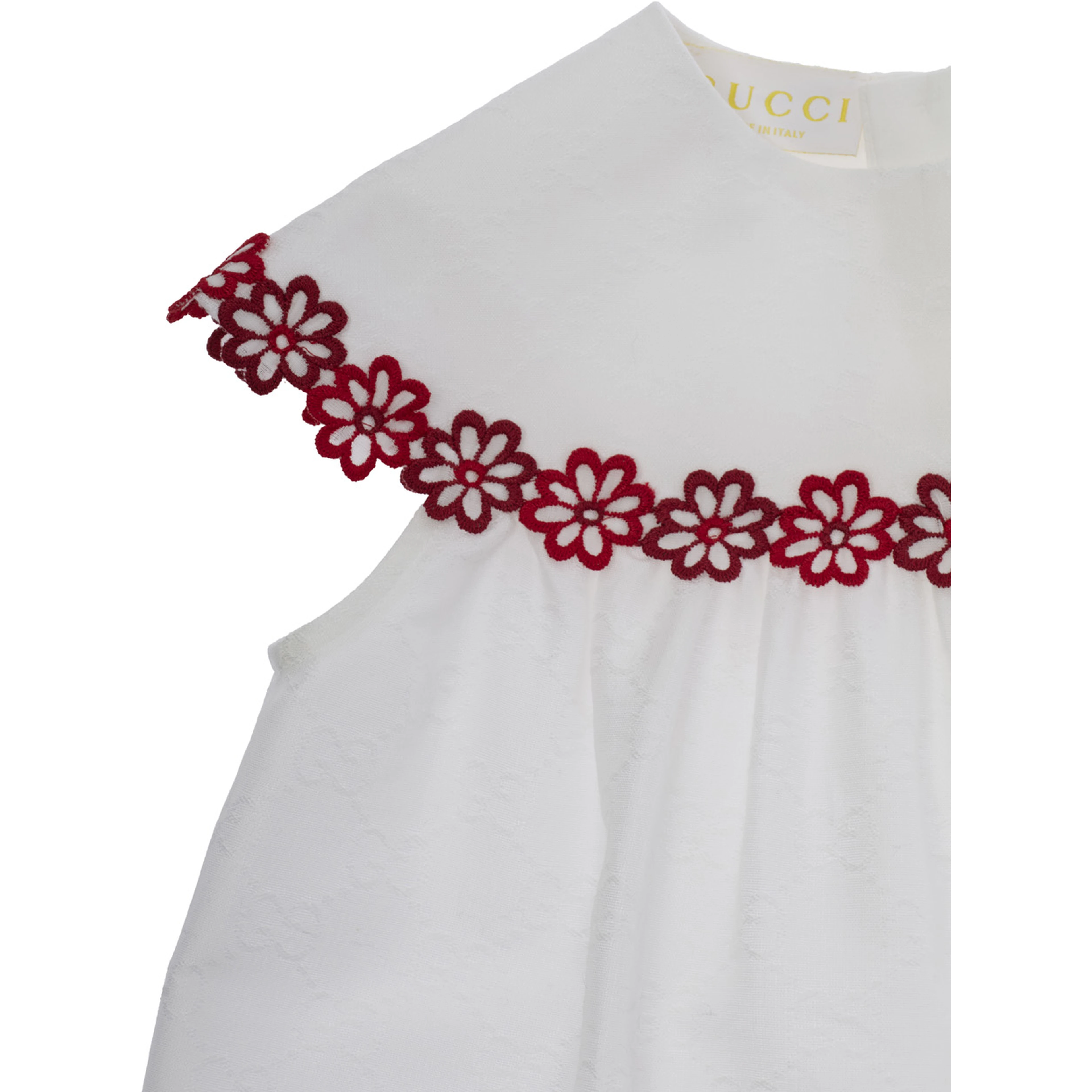 White Dress with Round Neck and Floral Embroidery in Cotton Girl