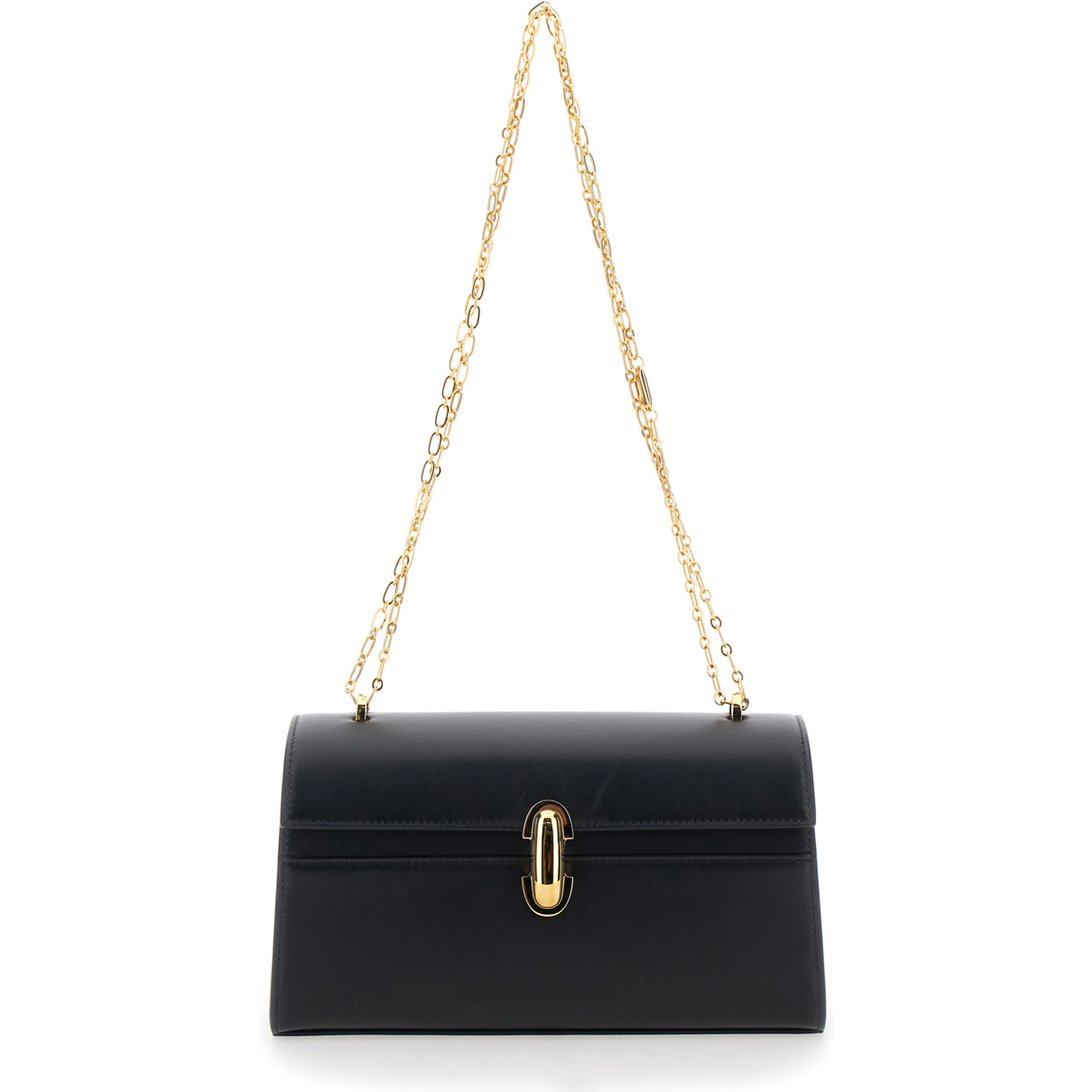 Shoulder Bag CHAIN SYMMETRY with Smooth Black Leather Chain Detail for Women
