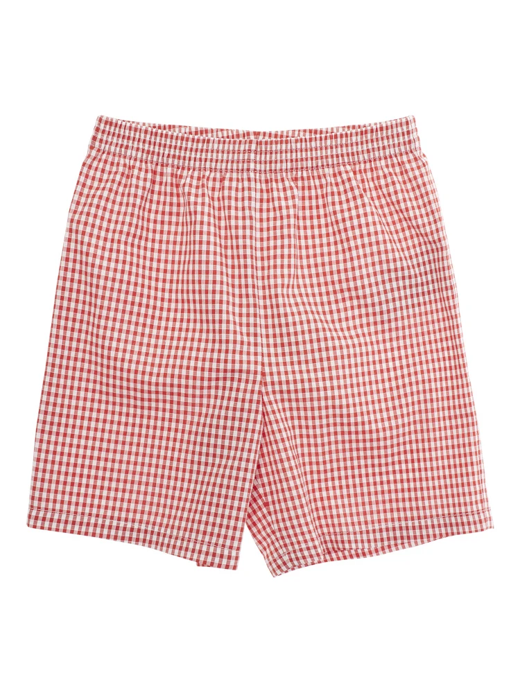Red Shorts with All over Checkered Print in Cotton Baby